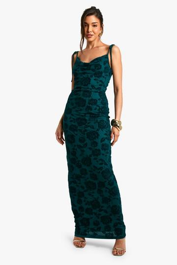 Tie Detail Mesh Cowl Maxi Dress emerald