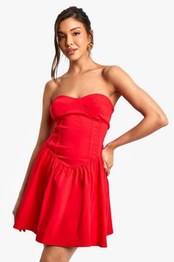 Red Bengaline Corset Skater Dress