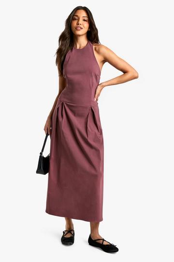 Bengaline Halter Neck Midaxi Skater Dress mauve