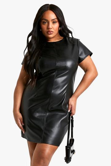 Black Plus PU Cap Sleeve Shift Dress