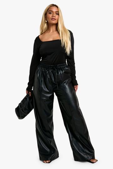 Plus Pu Seam Detail Straight Leg Pants black