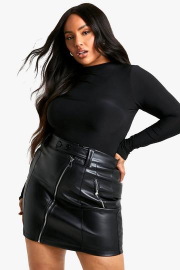 Plus Pu Biker Mini Skirt black