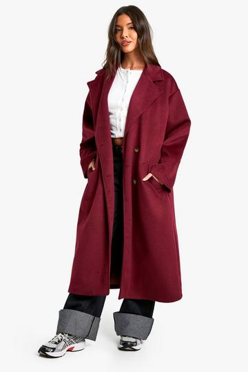 Burgundy Red Double Breasted Oversized Coat