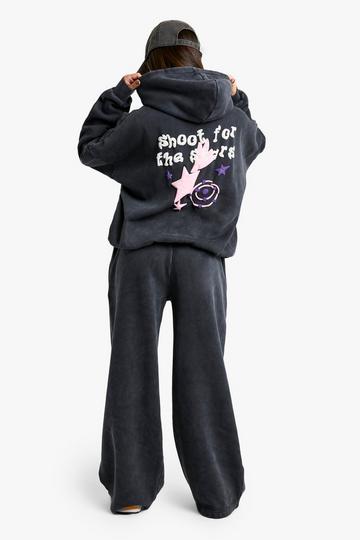 Petite Acid Wash Star Back Print Tracksuit charcoal