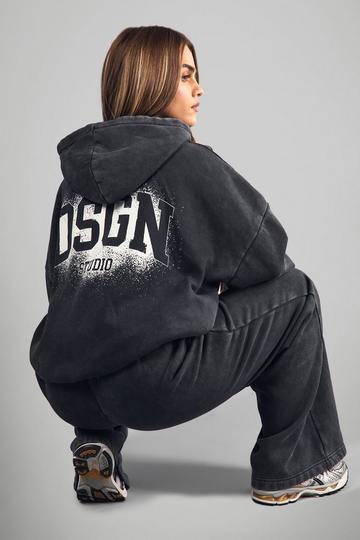 Petite Acid Wash DSGN Studio Back Print Tracksuit charcoal