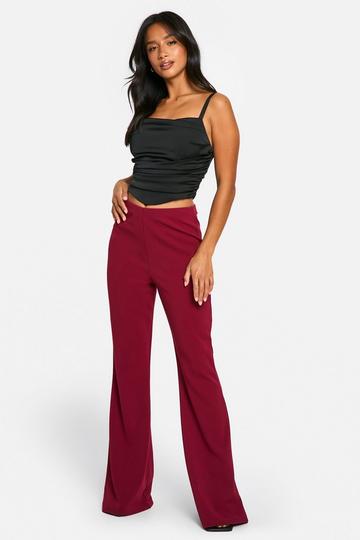 Petite Stretch Broek Met Wijde Pijpen burgundy