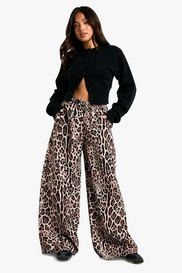 Petite Dierenprint Wide Leg Broek leopard