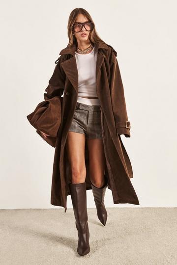 Vintage Suede Look Trench Coat chocolate