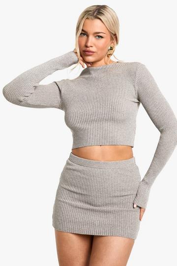 Metallic Mix Rib Knitted High Neck Top mocha