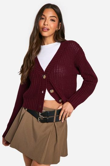 Button Through Crop Cardigan plum