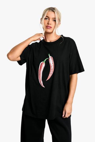 Oversized T-Shirt Met Chili Opdruk black