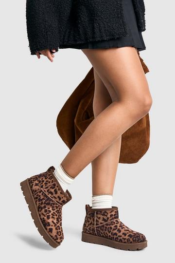 Brown Leopard Cosy Mini Ankle Boots