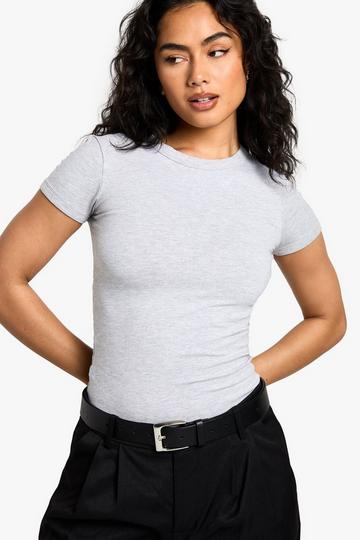 Boohoo Basics Fitted Ringer Cap Sleeve Top grey marl