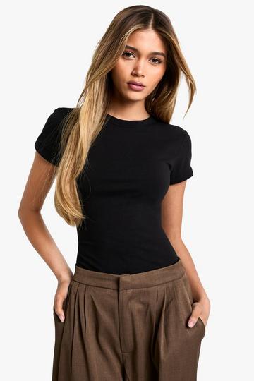 Boohoo Basics Fitted Ringer Cap Sleeve Top black