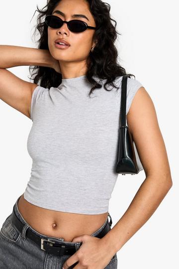 Boohoo Basics Crew Neck Short Sleeve Crop Top grey marl