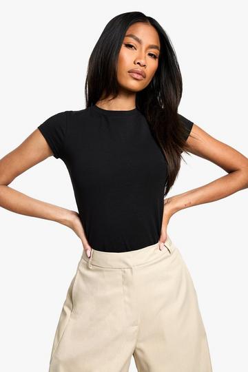 Black Boohoo Basics Crew Neck Short Sleeve Crop Top