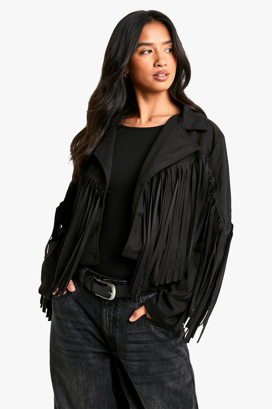 Petite Suede Look Fringe Jacket | boohoo USA Petite Suede Look Fringe Jacket | boohoo USA