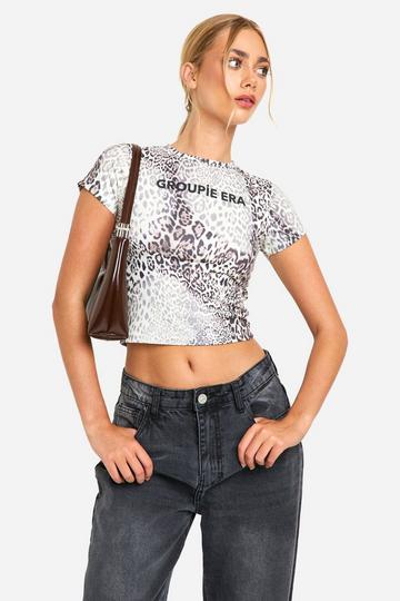 Groupie Era Leopard Print Ringer Baby Tee brown