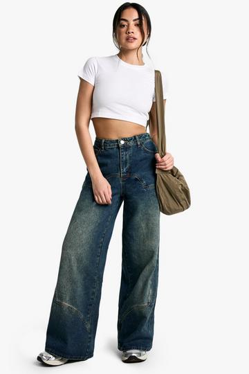 Wide Leg Jeans Met Naaddetail mid blue