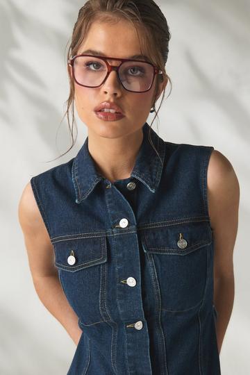 Pocket Detail Denim Waistcoat indigo