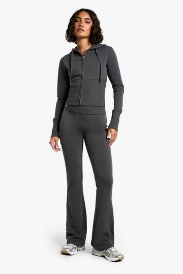 Tall Deep Hem Shrunken Zip Through And Flared Jogger Tracksuit charcoal