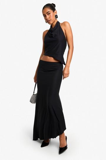 Black Super Soft Lettuce Hem Maxi Skirt