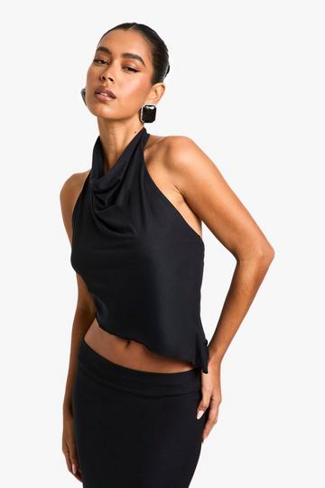 Super Soft High Neck Cowl Top black