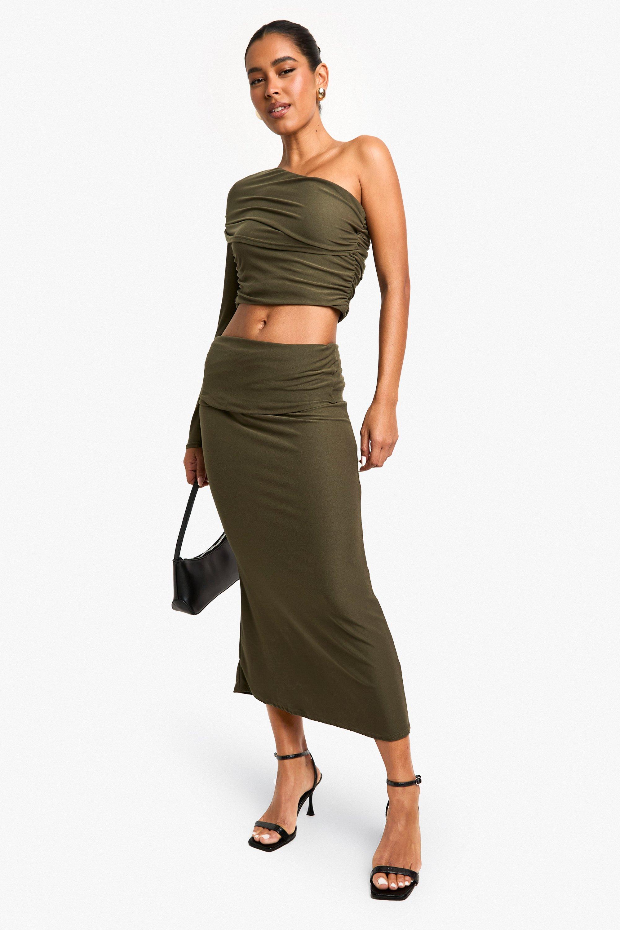 Super Soft fold Over Waist Midi Skirt | boohoo USA Super Soft fold Over Waist Midi Skirt | boohoo USA