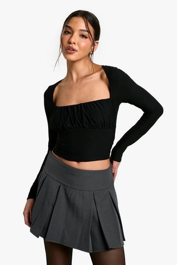 Black Super soft Ruched Bust Long Sleeve Top