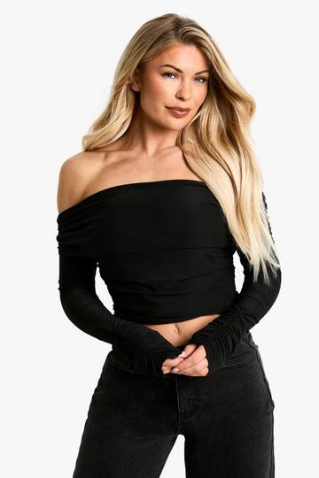 Super Soft Bardot Ruched Top black