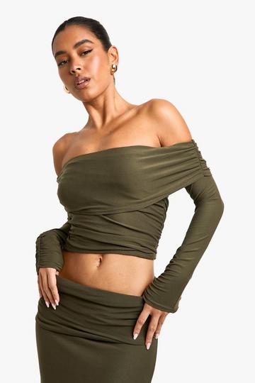 Super Soft Bardot Ruched Top khaki