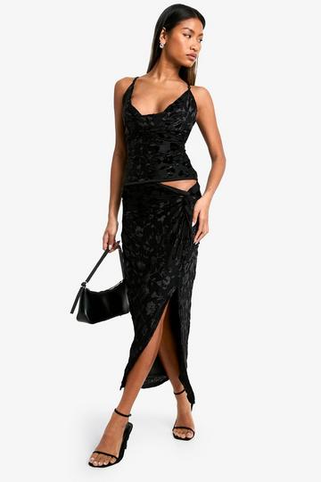 Opgeknoopte Bloemenprint Devore Midaxi Rok black