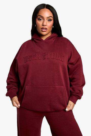 Burgundy Red Plus Dsgn Studio Self Fabric Applique Oversized Hoodie