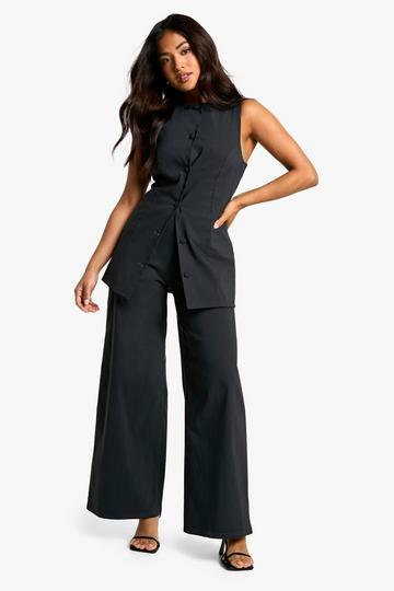 Petite High Neck Waistcoat and Trouser Co-ord charcoal