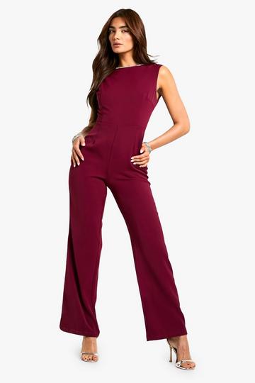 Diamante Trim Low Back Jumpsuit berry