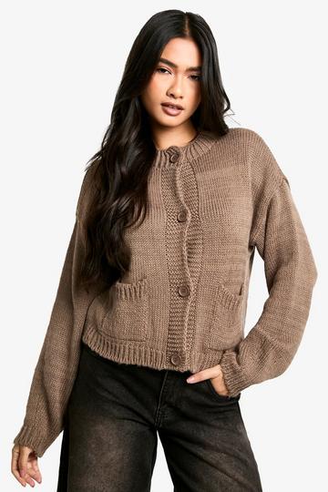 Button Through Soft Knit Cardigan taupe