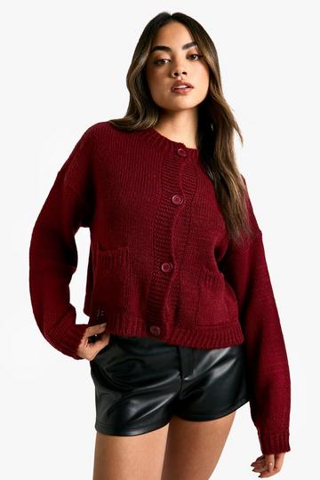 Button Through Soft Knit Cardigan wine