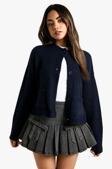 Button Through Soft Knit Cardigan navy