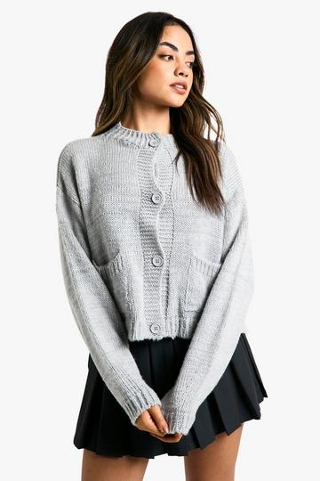 Grey Button Through Soft Knit Cardigan