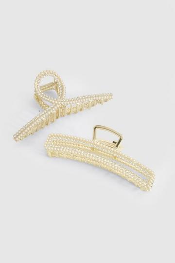 Diamante and Pearl Embellished Claw Clip 2 Pack gold