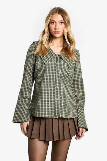 Zwangerschap Geruite Blouse Met Grote Kraag green