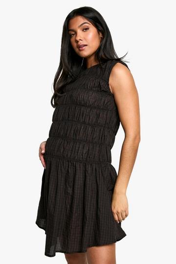 Maternity Shirred Mini Dress dark brown