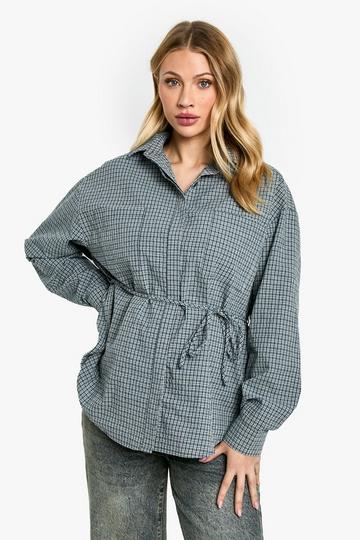 Maternity Oversized Fine Check Shirt dark blue