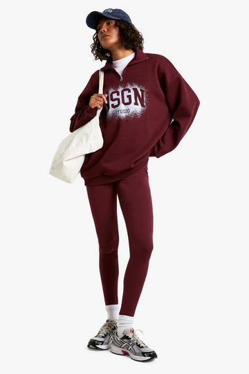 Tall DSGN Half Zip Legging Tracksuit burgundy