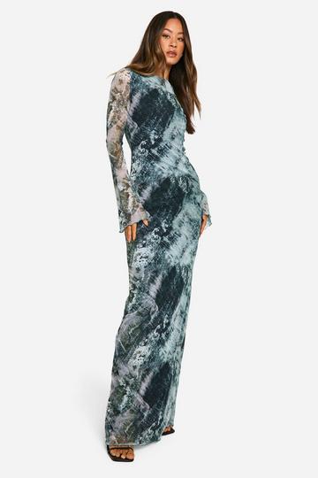 Tall Smudge Print Open Back Maxi Dress dark grey