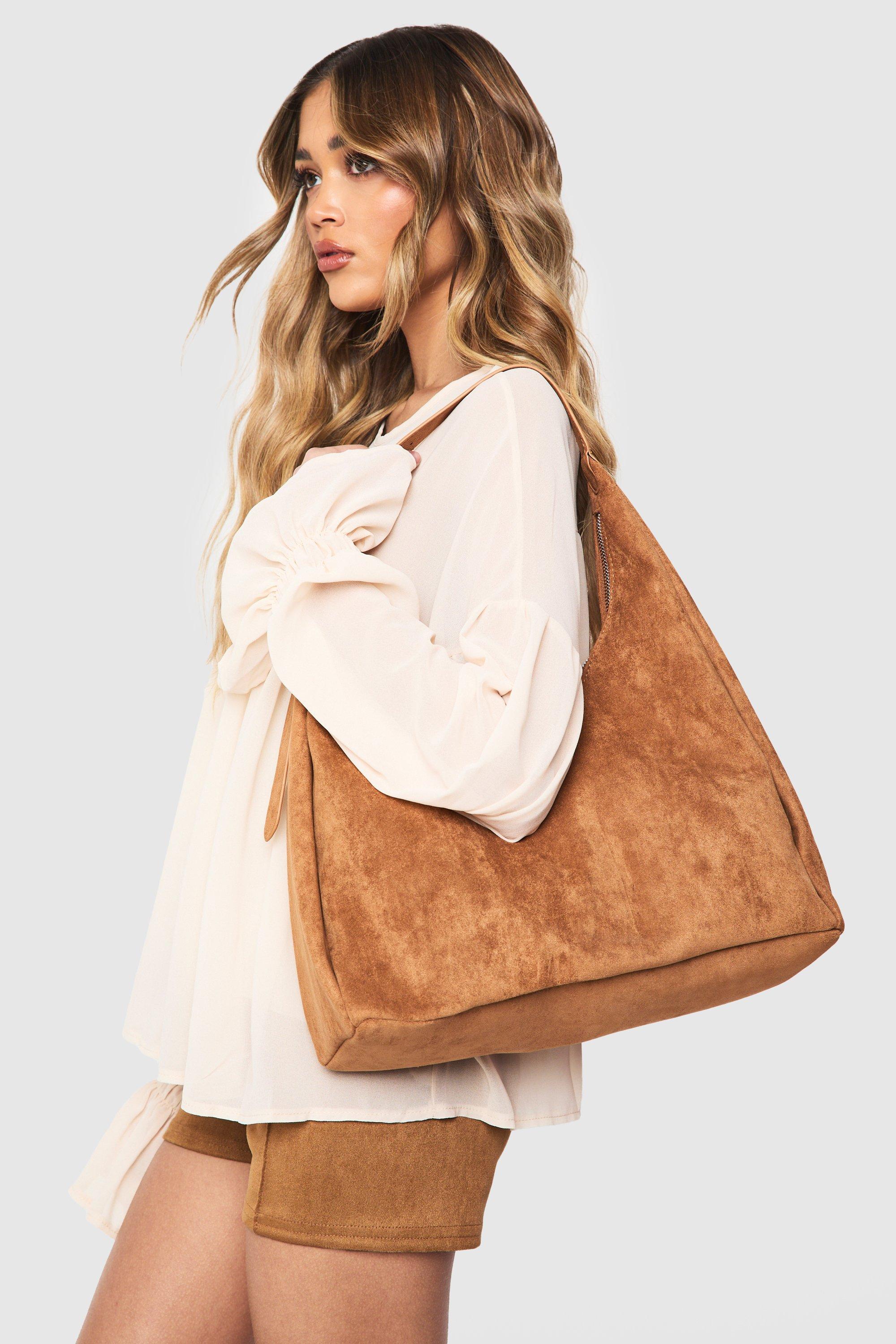 Faux Suede Slouchy Shoulder Bag | boohoo