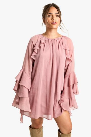 Petite Ruffle Flare Sleeve Mini Shift Dress blush