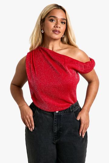 Plus Mesh Glitter Top Met Gedraaide Hals burgundy