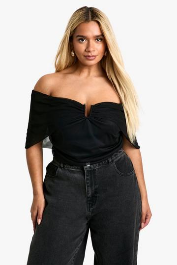 Plus Trim Detail Bardot Stretch Bodysuit black