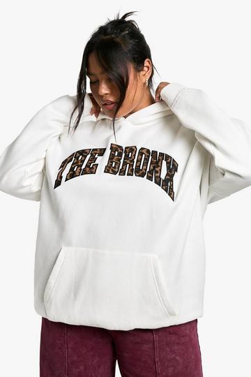 Plus Oversized Luipaardprint Bronx Hoodie ecru